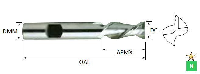 19.0mm 2 Flute Standard Cobalt 8% Slot Drill for Aluminium